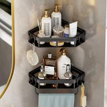 转角淋浴架，浴室收纳架，材质，室内淋浴架，淋浴壁挂洗发水架，厨房和浴室储物盒，淋浴篮，三角架节省空间 - 壁挂式洗发水架