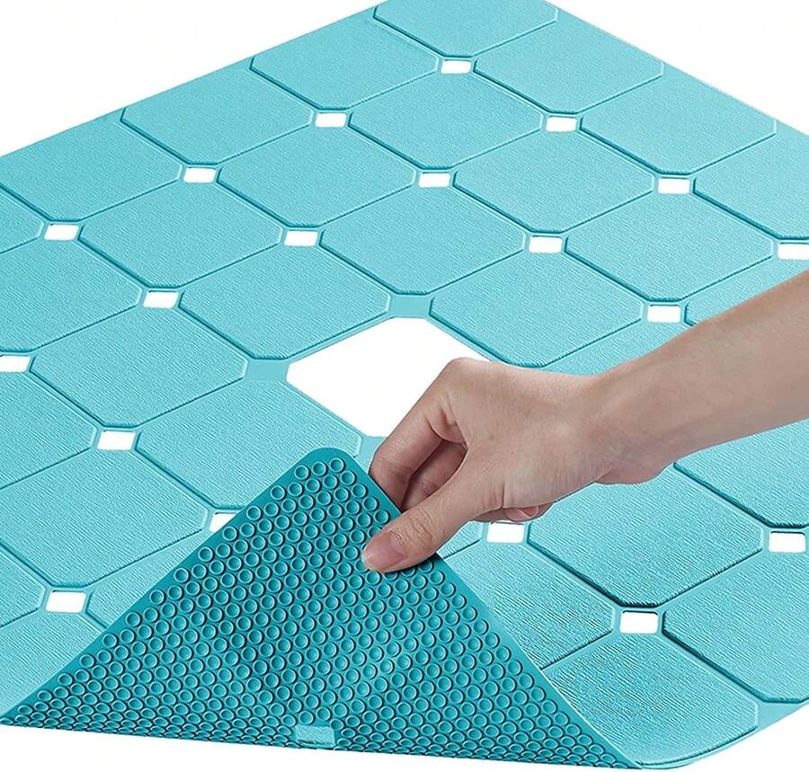 Shower Mat Non Slip Silicone Soft Odorless Bathroom Mat With Mini Suction Cups For Bath Mat And Bath Tub Mat Foldable And Machine Washable With Big Drain Holes For Bathroom Mat - 24 X 24 Blue - 藏蓝色 - 查看 1