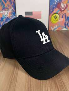 LA Embroidered Baseball Style Cap Curved Brim Adjustable SnapBack Men Women Unisex High Quality - 黑與白 - 查看 2