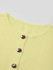 FOR BEAUTY 女士春夏新款针织上衣，休闲简约，时尚百搭，适合通勤和日常穿着，搭配黄色短袖金属纽扣开衫，新年快乐！ - 嫩王 - 查看 9