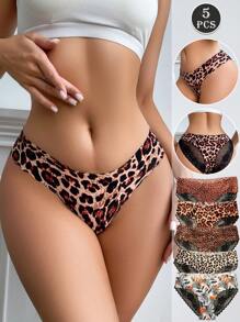 5 piezas de bragas para mujer con estampado de leopardo y encaje, ropa interior cómoda, transpirable y de ajuste ceñido, adecuada para todas las estaciones y uso diario