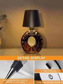 2 peças Lâmpadas de Garrafa Sem Fio, Lâmpadas de Mesa LED Wireless Recarregáveis com Controle de Toque Dimmerável, Adequadas para Lâmpadas de Natal, Bar, Restaurante e Vaso, Preto+Branco