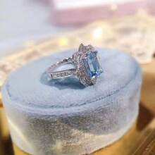 1Pc Women's Fashion Zirconia Ring, Suitable For Valentine's Day, Vacation, Commuting, Dating, Party, Weddings, Engagements, Proposal Rings, Suitable For Wife, Girlfriends, Mothers' Birthdays, Anniversary, New Year Gifts, Suitable For All Seasons - Màu xanh lam - Xem 4