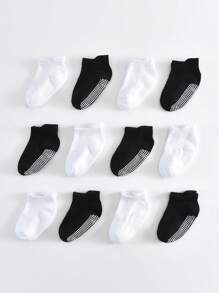 6 Pairs/12 Pairs Baby Anti-Slip Ankle Socks With Non-Slip Rubber Sole, Suitable For Infant, Toddler, Boys And Girls