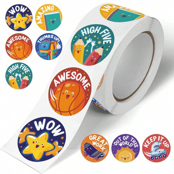 500 Teacher Reward Stickers, Stickers To Encourage Learning English, Stickers With Joyful Face Stickers