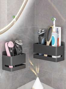 Badezimmer Aufbewahrungsbox Zahnbürstenhalter Wandmontierter elektrischer Zahnbürstenorganizer Stand Kamm Make-up Pinsel Rasierer Rasierapparat Fernbedienungshalterung, ohne Bohren erforderlich