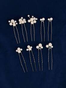 9pcs Faux Pearl Flower Hair Clips & Combs Set, Leaf Shaped Bridal Hair Accessories, Wedding Hair Decorations Valentine's Day Accessories - Multicolor - View 5