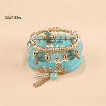 4pcs/Set Women's Assorted Bohemian Multilayer Bracelet With Imitation Crystal & Beaded Heart Charms, Versatile Fashion Jewelry Accessories For Summer