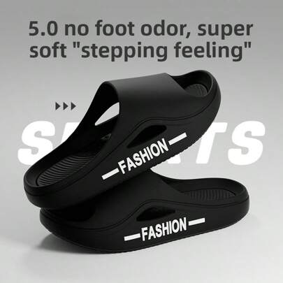 Men's Summer Slippers, Indoor Home House Bathroom Non-Slip Outdoor Beach Letter Print Slides, Suitable For Beach & Everyday Wear