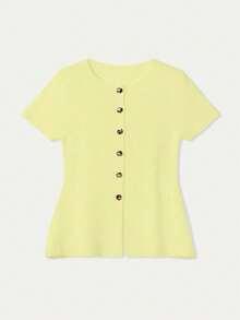 FOR BEAUTY 女士春夏新款针织上衣，休闲简约，时尚百搭，适合通勤和日常穿着，搭配黄色短袖金属纽扣开衫，新年快乐！ - 嫩王 - 查看 6