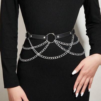 Adjustable Gothic Dark Color Cross Chain Belt For Women, Multiple Sizes Available, Suitable For Daily Wear