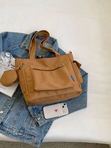 大容量男女通用手提包带零钱包 1 件新款韩版学院风中学生书包休闲包斜挎包单肩包帆布包斜跨包，女包带硬币包，书包，大容量，便携，适合少女女大学生，非常适合办公室、大学、小学、中学、高中、工作、商务、通勤、购物、度假