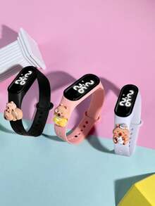 3 件可爱土拨鼠 LED 数字儿童手表，多种颜色，简约时尚的高清 LED 显示屏，触摸时间调节，适合青少年和儿童、节日、生日、送给女孩、女朋友的礼物