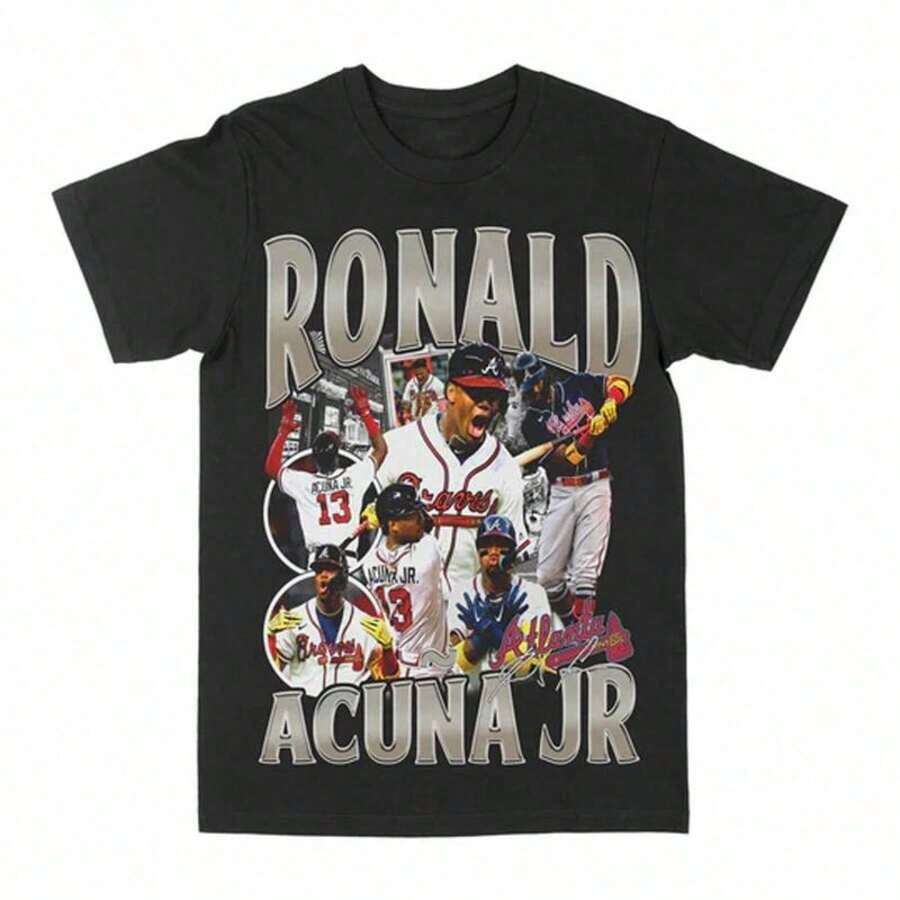 Classic Baseball Streetwear,Unisex Sports Graphic Tee  - Ronald Acuña Jr. # 13 T-Shirt - Black - View 1