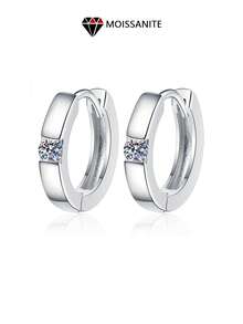 LOVESSOM 一对 925 银全莫桑石经典简约休闲时尚基本百搭高品质男女耳夹和圈形耳环，适合日常和通勤度假约会聚会派对搭配衣服和母亲节父亲节复活节感恩节圣诞节开学季婚礼季生日周年毕业舞会成人礼物