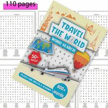 1PC Travel‑Icon Collage Paperback – Travel The World Word Search Book,Colorful Landmark & Map Cover Style + 800+ Large‑Print Word Puzzles Featuring Capitals, Cultural Sites & Destinations,Perfect Gift For Adults & Seniors / Travel Word Search Book