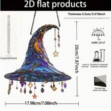 2D Flat Boho Style 2D Acrylic Witch Hat Wall Hanging - Colorful Stained Glass Look With Crescent Moon, Stars And Teardrop, Ideal For Home, Garden, Porch And Bedroom Party Decoration, Boho Home Decor Halloween Decor Fall Decor Room Decor