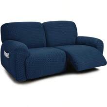 ULTICOR - Conjunto de 4 Piezas de Sillón Reclinable para 1 Persona, Tela Jacquard Elástica, Suave y Lavable a Máquina (Estilo 2) (Azul Marino) - Marfil - Ver 9