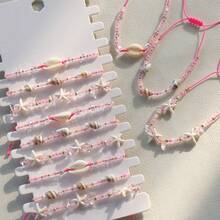 12pcs Set Cute Transparent Pink Beaded, Shell & Seashell Adjustable Bracelets, For Women Summer Beach Party - Pink - View 7
