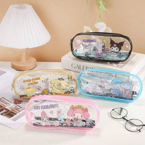 Sanrio 1pc Sanrio Character Cartoon Transparent Pencil Case Pouch, Student Stationery Storage Organizer Makeup Bag,Pencil Pouch,School Bag, School Supplies,Back To School