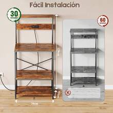 Estante para Hornear de Cocina con Enchufe, Rejilla para Microondas con Cesta de Drenaje de Metal y 6 Ganchos en S, Rejilla de Cocina de 56 * 42* 129cm para Guardar Especias, Ollas y Sartenes - Marrón - Ver 6