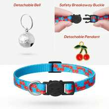 Set de 7 collares de gato con cierre de seguridad, campanillas y colgantes con diseño de frutas. Collares ajustables ideales para gatas hembras y gatos machos, accesorios y regalos para mascotas. - Multicolor - Ver 5