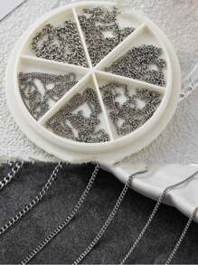 6 件套混合金属链条指甲饰品套装，枪黑色和灰色链条指甲装饰，INS 风格迷你配饰指甲用品指甲饰指甲宝石 - 淺灰色 - 查看 11