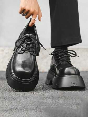 Men's Thick Sole Casual Height Increasing Business Casual Soft Derby Shoes, High End Commuting Leather Shoes