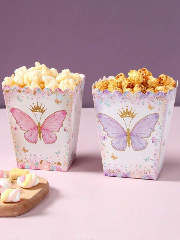 20pcs Purple Butterfly Popcorn Box Food Box, Kitchen Supplies Disposable Food Tray, French Fries Box, Popcorn Cups, Purple Butterfly Birthday Party Gift Packaging Box Candy Bag Popcorn Buckets Treat Boxes Containers, Gift Packaging Decoration Bakery Bread Boxes, Party Favor, Birthday Gift, Gift Box, Wedding Box