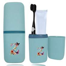 1pc Toothbrush Box Portable Detachable Organizer Case Mouthwash Cup Travel Toothbrush Storage Container Dustproof And Waterproof Toothpaste Holder Suitable Travel Accessories For Business Travel Initial Name 26 Letters Pattern - Blue - View 51