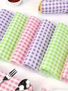 100pcs Plaid Wax Paper - 4 Colors, Grease-Proof, Food Basket Lining, Suitable For Packaging, Grilling, Holidays, Burgers, Fried Chicken, Kitchen Tool - Multiple Specifications - View 2