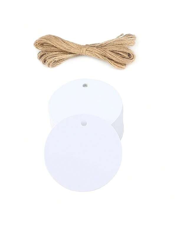 100PCS White Round Gift Tags, Kraft Paper Gift Tags With String Blank Hang Tags For Gifts Wrapping Craft Project Wedding Favors