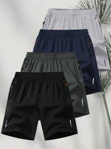 4pcs/Set Men's Reflective Stripe Drawstring Waist Shorts, Disposable Package With Various Colors, Suitable For Running, Hiking, Fitness, Outdoor Sports