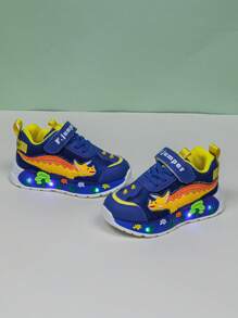 Infant Fashion LED Lighting Dinosaur Mesh Breathable Athletic Shoes, Suitable For Boys And Girls - Casual, Shock-Absorbing, All-Season Anti-Slip Outdoor Running And Walking Shoes