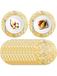 [Individuals metálicos] Conjunto de 100 jogos americanos descartáveis, 13 polegadas, redondo, malha metálica prensada, caminho de mesa de malha fina metálica para decoração de casa, mesa de jantar, casamento, festa de aniversário