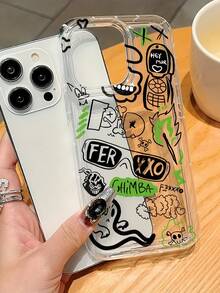 1pc Ghost Graffiti Pattern TPU Shock-Resistant Full Protective Phone Case, Compatible With Apple 16 15 14 13 12 11 Pro Max, Series - Multicolor - View 2
