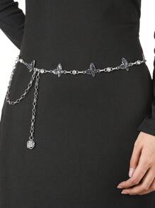 1pc Women's Metallic Silver Waist Chain, Fashionable Retro Bohemian Dress Decoration Belt Fall, Autumn, Halloween