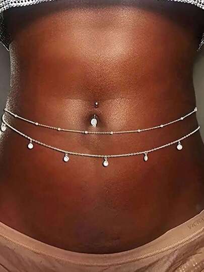 1PC Minimalist Beach Bikini Body Chain Bellybutton Chain Adjustable Charm Fashion Jewelry Women's Sexy Waist Chain White K Beaded Waist Chain With Gold Crystal Belly Chain, Perfect Beach Party Body Jewelry Accessories For Women Boho Fall, Autumn, Halloween