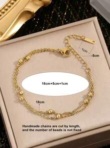 1pc Fashion Double-Layer Beaded Bracelet, Random Number Of Beads, Gold Color, Suitable For Daily Wear