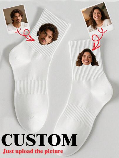 1 Pair Of Customized Crew Socks,Custom Face Socks, Couple Socks,Custom Photo Sock, Custom Printed Socks, Personalized Funny Face Socks, Custom Picture Socks, Put Any Face On The Socks, Anniversary Gift Customized Face Women's Mid Tube Socks, Put Any Face On Socks, Personalized Socks For With Photos, Interesting Customized Picture Pairs With Medium To Long Socks, Suitable For Valentine's Day, Birthdays, Gift Giving, And Other Occasions., Fall Socks, Look Glamour