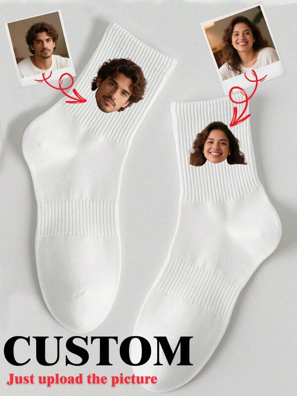 1 Pair Of Customized Crew Socks,Custom Face Socks, Couple Socks,Custom Photo Sock, Custom Printed Socks, Personalized Funny Face Socks, Custom Picture Socks, Put Any Face On The Socks, Anniversary Gift Customized Face Women's Mid Tube Socks, Put Any Face On Socks, Personalized Socks For With Photos, Interesting Customized Picture Pairs With Medium To Long Socks, Suitable For Valentine's Day, Birthdays, Gift Giving, And Other Occasions.