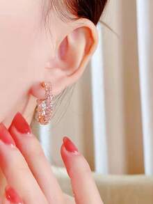 2 chiếc bông tai hình khối Zirconia mạ đồng thiết kế thanh lịch, thích hợp cho phụ nữ, trang sức tiệc đính hôn kỷ niệm ngày cưới, quà tặng ngày lễ tình nhân - 1 # - Xem 10