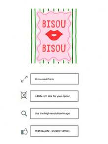 1pc Bisou Bisou French Lips Art Print Vintage Red Lips With "Kiss Kiss" Quote & Girly Aesthetic Wall Decor, Frameless Canvas Poster For Girls Room Decor, Dorm Decor, Home Decor, Back To School, Perfect Gift For Her & Party Decoration - Multicolor - View 7
