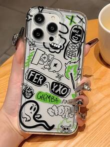 1pc Ghost Graffiti Pattern TPU Shock-Resistant Full Protective Phone Case, Compatible With Apple 16 15 14 13 12 11 Pro Max, Series - Multicolor - View 1