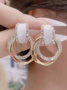 1 对闪亮复古多层环形耳环，锌合金，适合女性、节日礼物、派对装和日常穿着 - HJ864 - 查看 2