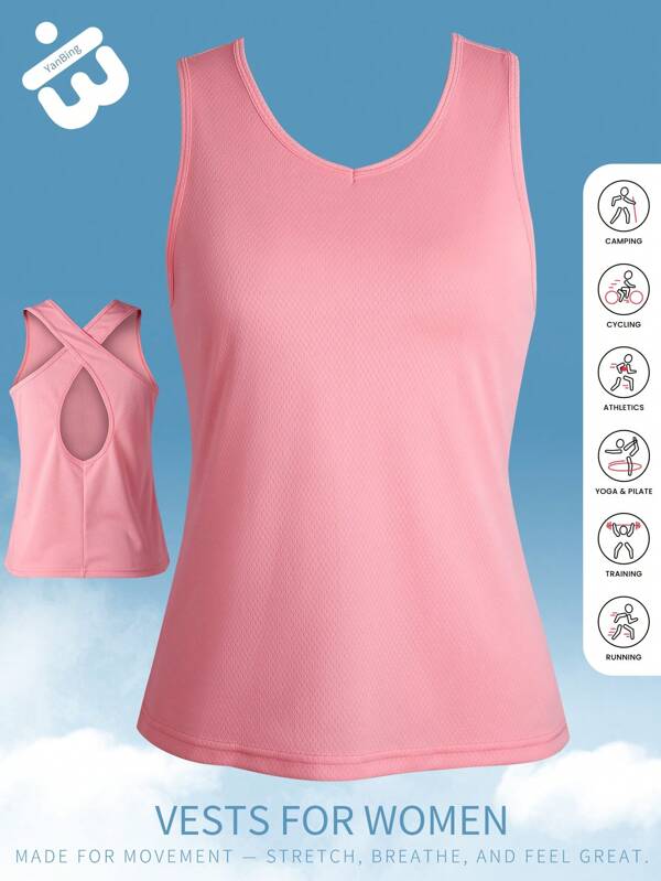 1pc Women's Sport Tank Top, Sleeveless Cross Back Design, Suitable For Gym Workouts, Morning Jogging, Evening Walks, Holiday Hiking, Weekend Beach, Versatile For Various Occasions And Time Slots
