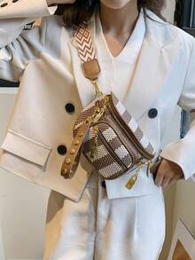 复古, 休闲, 时尚, 百搭, 多口袋, 通勤包, 相机包, 学院风, 教师节礼物, 格纹宽肩带, 大容量, 便携, 轻便女包, 运动背包, 豹纹, 斜挎包, 手提, 轻便, 办公室, 教师, 大学生, 单肩包, Y2K, 朋克 - 棕色 - 查看 5