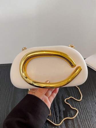 Nouveau sac de soirée polyvalent et à la mode avec accent métallique doré ovale brillant, sac à épaule décontracté et élégant, pochette, sac bandoulière