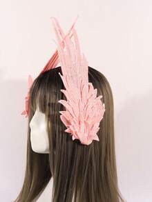 1 对超大洛丽塔羽毛黑白、粉色和粉蓝色刺绣边缘天使翅膀、恶魔翅膀配饰，适用于洛丽塔、万圣节、派对、角色扮演 DIY 头饰、发夹、道具