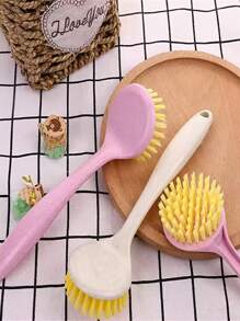 Long Handle Kitchen Cleaning Tool, Grease-Free Soft Bristle Cleaning Scrubber, Ergonomic Plastic Design, Suitable For Pots, Pans, Bathrooms, Toilets, And Bedrooms